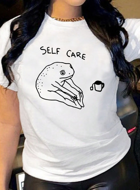 欧美女装Women T-shirt宽松薄款短袖圆领大码t恤女SELE CARE青蛙