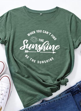 欧美女装Women T-shirt创意字母印花宽松薄款短袖t恤女