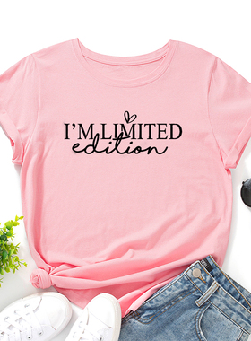 欧美女装Women T-shirt纯棉宽松薄款短袖圆领t恤女字母心型印花