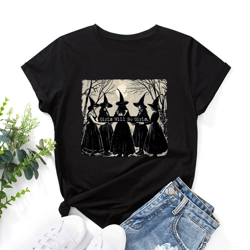 纯棉宽松短袖圆领英文女T恤