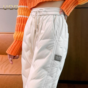 抽绳设计加厚保暖棉裤 UQS大码 外穿2025年新款 女冬季 白色羽绒裤