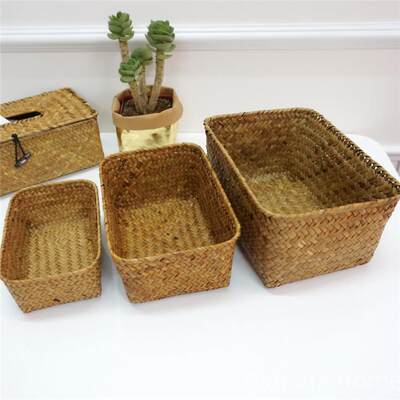 bamboo storage basket box desktop small rattan woven basket