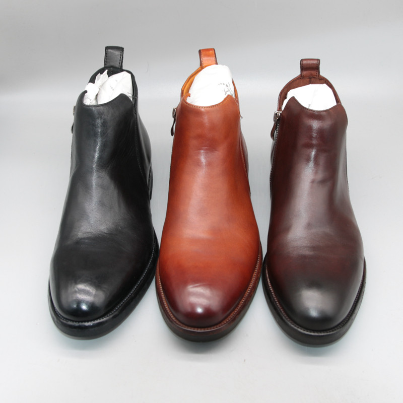 HORSESKIN HIGH-END PICK UP LEAK FOREIGN TRADE GENUINE LEATHER MENS BOOTS COWHIDE BOTTOM GOODYEAR RETRO BUSINESS CHELSEA BOOTS MENS ANKLE BOOTS