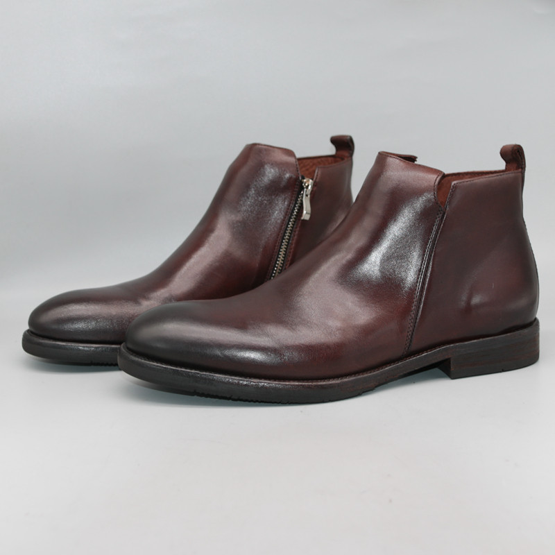 HORSESKIN HIGH-END PICK UP LEAK FOREIGN TRADE GENUINE LEATHER MENS BOOTS COWHIDE BOTTOM GOODYEAR RETRO BUSINESS CHELSEA BOOTS MENS ANKLE BOOTS