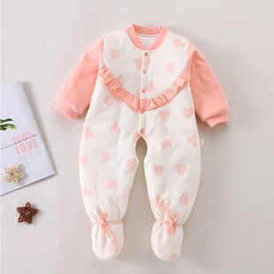 婴幼儿女宝包脚连体可爱公主风薄棉a类哈衣纯棉春秋夹棉外穿ins风