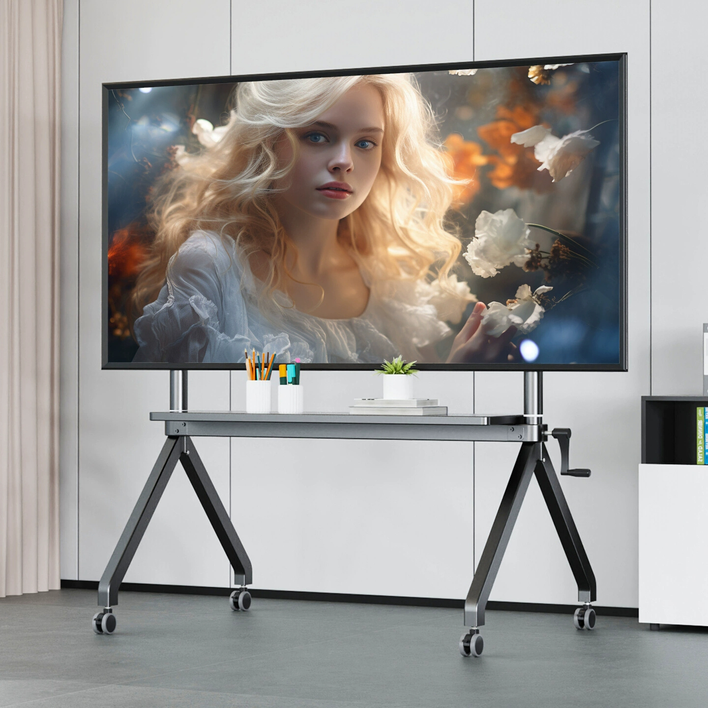 移动电视机支架小米海信TCL55 65 75 85寸手摇可升降旋转带轮推车