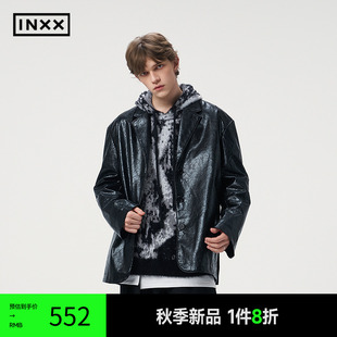 外套垫肩设计宽松夹克情侣XRF3141287 INXX 亮面雾蜡皮肌理西装