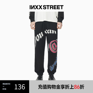 男 inxxstreet 潮牌23春新宽松针织束脚卫裤 男休闲印花运动长裤