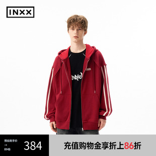 XRF1100544 INXX 潮牌渐变印花连帽卫衣分割毛边外套男女同款