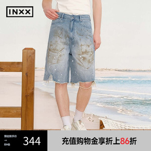 男女同款 刷脏甩点工艺直筒裤 INXX XRF2240955 复古做旧水洗短裤