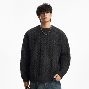针织复古针织衫 INXX STREET毛衣秋冬潮牌宽松套头圆领麻花男士