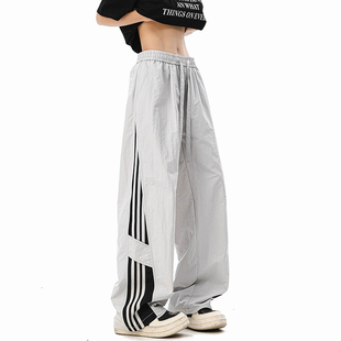 夏季 条纹运动伞兵裤 男士 薄款 INXX 潮牌直筒宽松休闲裤 STREET美式