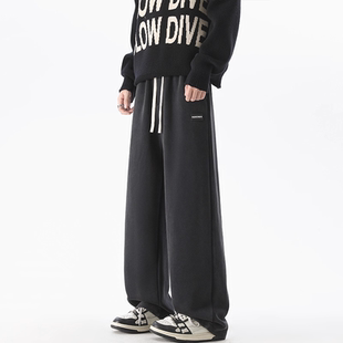STREET美式 宽松阔腿休闲长裤 黑色直筒运动卫裤 秋冬新款 男士 INXX