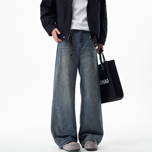 STREET复古水洗破洞vibe牛仔裤 宽松直筒裤 男士 美式 秋冬新款 INXX