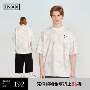 上衣情侣XRF2010821 INXX 复古蜡染面料T恤爱心包针绣图案短袖