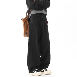 STREET黑色加绒弯刀牛仔裤 风宽松直筒裤 男士 美式 子 秋冬新款 INXX