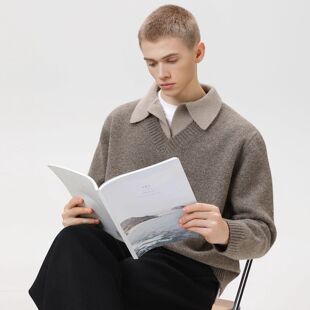 毛衣慵懒翻领长袖 INXX 潮牌男复古假两件针织衫 新款 STREET秋冬季