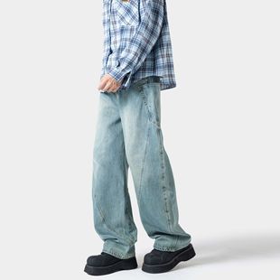 新款 男士 秋季 宽松大码 子 INXX 镰刀长裤 STREET黑色加绒弯刀牛仔裤