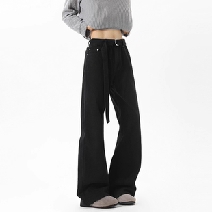 STREET美式 裤 飘带微喇牛仔裤 设计感cleanfit直筒修身 男秋季 INXX