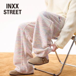 子男女秋冬加绒慵懒宽松直筒裤 INXX STREET刺绣彩虹腊肠狗休闲裤