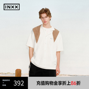 INXX 休闲风针织开衫 夏季 情侣XRF2061022 镂空织花面料短袖 衬衫