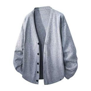 宽松慵懒V领情侣毛衣外套纯色休闲 男女秋冬季 INXX STREET针织开衫