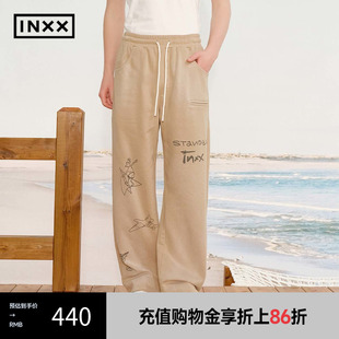 情侣XRF2230868 INXX 280g重磅卫裤 复古喷马骝洗水手绘印花长裤