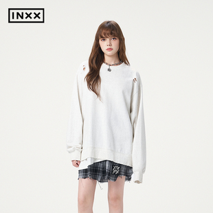 INXX 潮牌假三件卫衣男街头风破洞设计刺绣上衣女XRF3101296