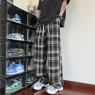 STREET美式 宽松直筒休闲运动长裤 复古格子卫裤 秋冬新款 男士 INXX