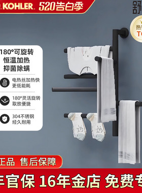 科勒电热毛巾架家用浴室恒温浴巾架白色黑色隐藏电源线35637T加热