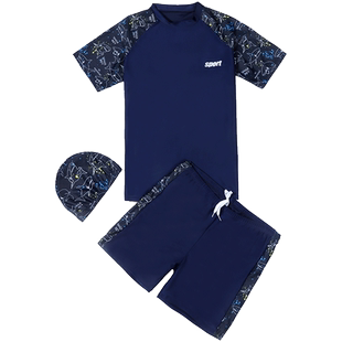 胖男童泳衣新款加肥加大速干青少年儿童泳裤中大童分体式泳装套装