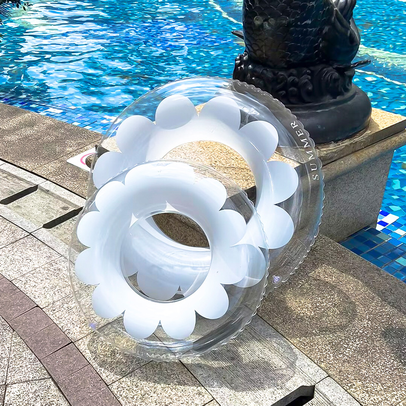 韓版花朵加厚透明游泳圈送打氣筒