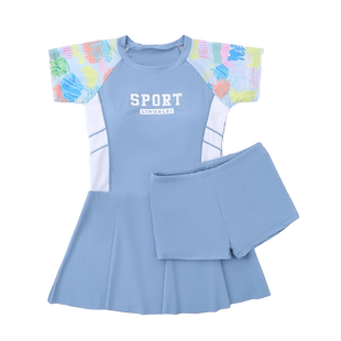 胖女童泳衣夏季儿童加肥加大码分体裙式中大童女孩温泉游泳衣保守