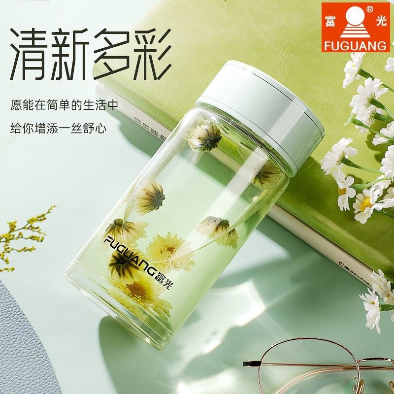 富光便携玻璃杯单层女士圆形厚底