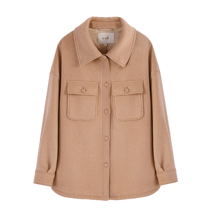 万丽(服饰)新款冬季毛呢西装外套女短款ins工装双面羊毛