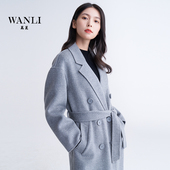 女士毛呢大衣100%羊毛双面呢大衣气质双排扣中长款 万丽 服饰