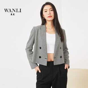万丽（服饰）女士短款千鸟格韩版百搭修身格纹西装外套