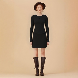 万丽（服饰）女士柔软细罗纹圆领套头修身长袖T恤