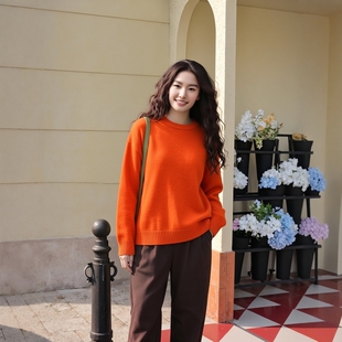 女款 万丽 柔软舒适打底针织衫 女士圆领休闲毛衫 服饰