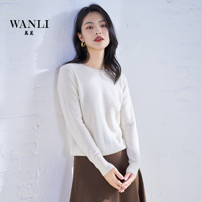 万丽长袖女羊绒衫圆领100羊绒