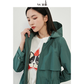 韩版 万丽 连帽风衣中长款 女装 宽松小个子拉链外套女 服饰