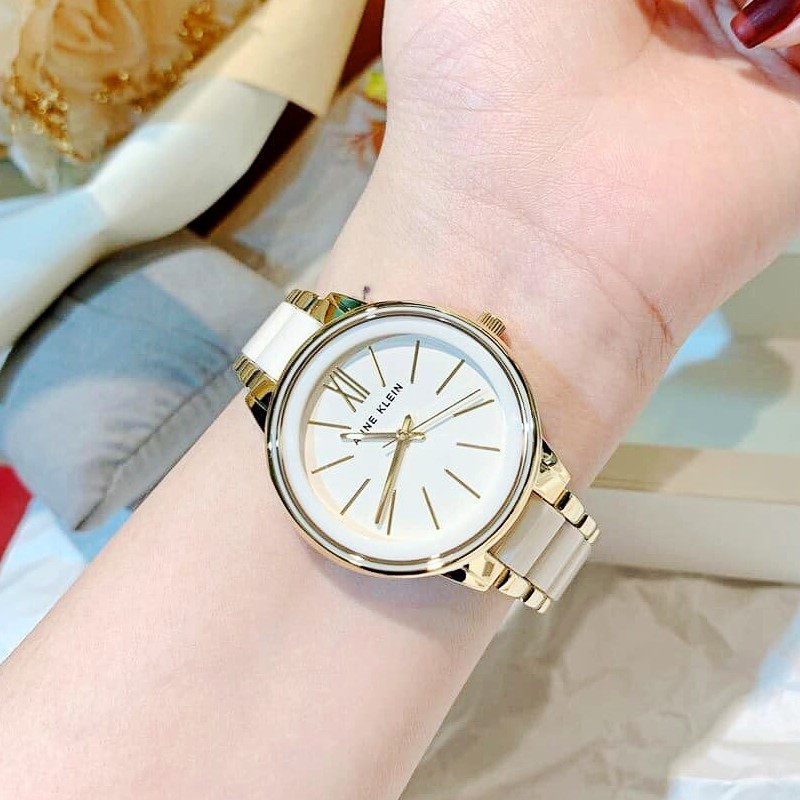 海外代购Anne Klein安妮克莱茵灰白色表盘女士石英手表 1412IVGB