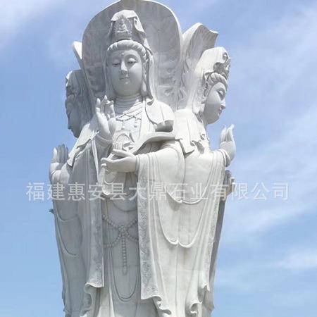 石雕菩萨寺庙大殿摆放大型寺院石雕三面观音惠安石材观音厂家