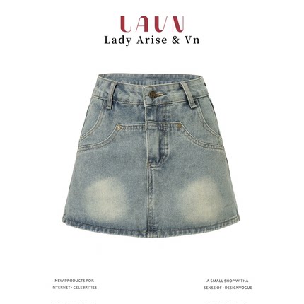 LAVN 高腰牛仔短裙女夏季新款大码梨形身材弹力遮胯显瘦a字裤裙