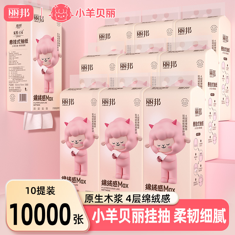 丽邦卫生纸抽纸悬挂式纸巾纸抽实惠家用餐巾纸挂式厨房用纸1000张