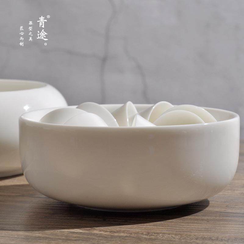 德化纯白羊脂玉瓷大号陶瓷水孟茶洗功夫茶具配件杯洗家用笔洗盆碗