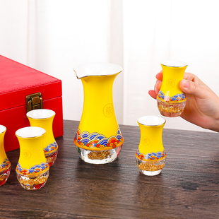 景德镇陶瓷水晶金箔白酒杯分酒器套装中式一口杯创意轻奢高档礼物