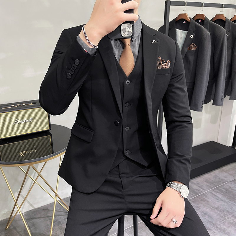 男士高定西服套装商务休闲正装上班西装马甲西裤伴郎新郎结婚礼服