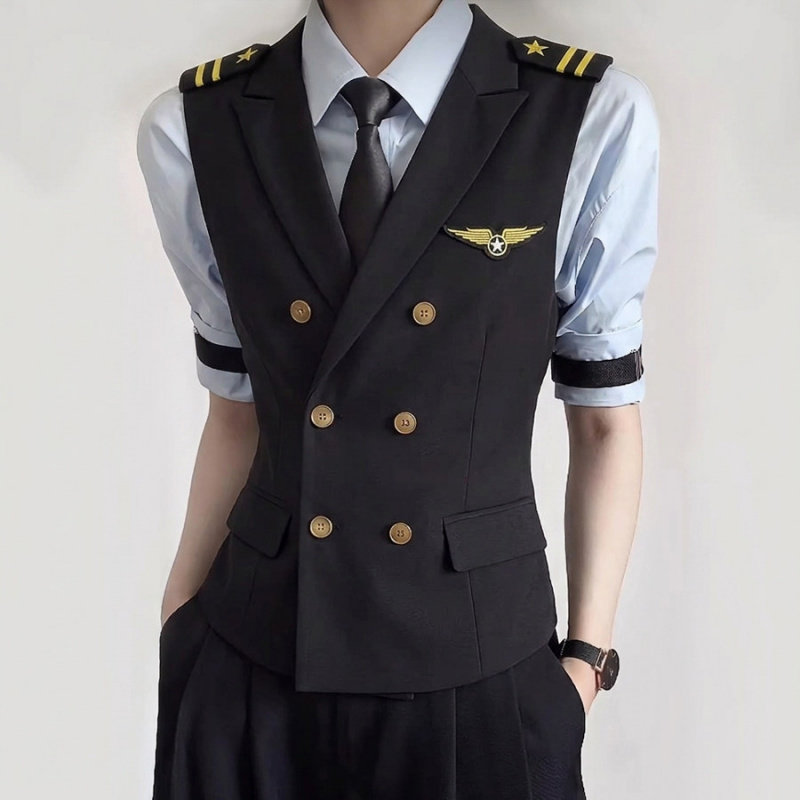 夜店西装领双排扣马夹空少制服酒吧KTV餐厅工作服男女生休闲马甲