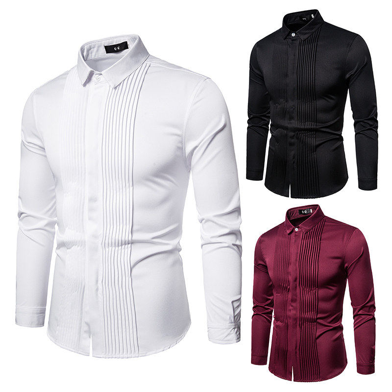 英伦时尚礼服伴郎服酒吧KTV台球厅制服衬衣男士免烫褶皱修身衬衫